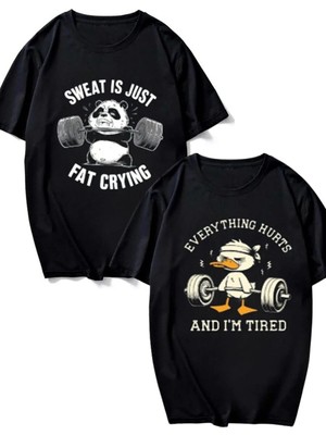 Kozz Style 2li Siyah Fat Crying+Hurts Baskı Comfort Tişört