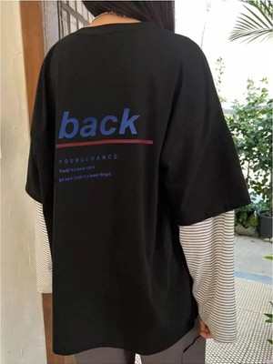 Kozz Style Kadın Siyah Back Baskılı Oversize Tişört