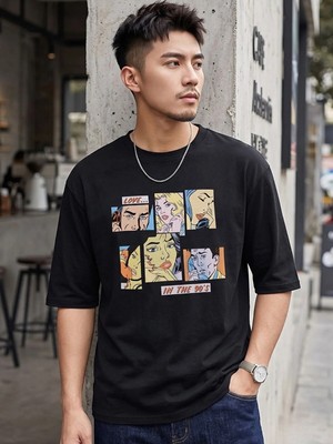 Kozz Style Erkek Siyah In The 90's Baskı Organik Pamuk Comfort Tişört