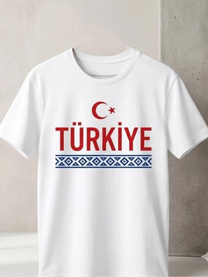 Kozz Style Beyaz Türkiye Milli Baskı Detay Organik Pamuk Örme Oversize Tişört