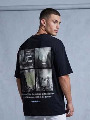 Kozz Style Siyah Director Organik Pamuk Dokulu Comfort Fit Bisiklet Yakalı Tişört