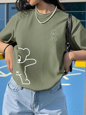 Kozz Style Haki Xbear Yarım Baskılı Regular Tişört