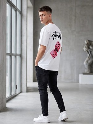 Kozz Style Beyaz Camsey Organik Pamuk Dokulu Comfort Fit Bisiklet Yakalı Tişört