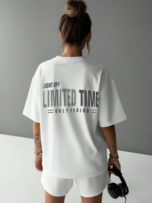 Kozz Style Beyaz Limited Time Baskı %100 Organik Pamuk Relaxed Fit Yuvarlak Yaka Tişört