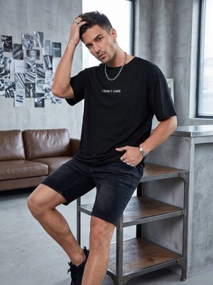 Kozz Style Erkek Siyah I Dont Care Baskı %100 Organik Pamuk Comfort Fit Tişört