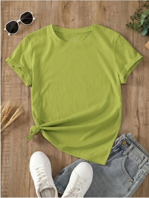 Kozz Style Basic %100 Organik Pamuk Relaxed Fit Yuvarlak Yaka Tişört Lime