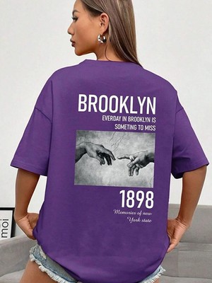 Kozz Style Kadın Mor Brooklyn 1898 Eller Baskılı Tişört