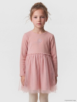 LC Waikiki Lcw Kids Pembe Tül Detaylı Kız Çocuk Elbise