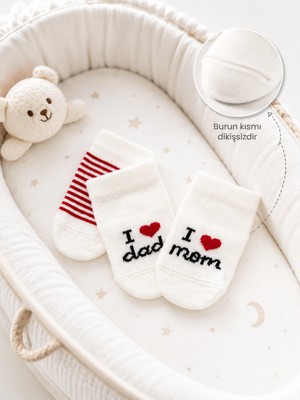 Karamila 3’lü Bebek Patik Çorap / Yenidoğan Mom Dad Çorap Organik Penye