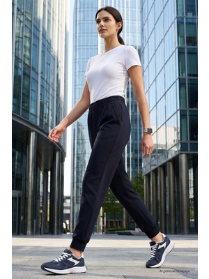 Tommy Life Lacivert Yüksek Bel Jogger Rahat Form Manşetli Kadın Eşofman Alt - 94561