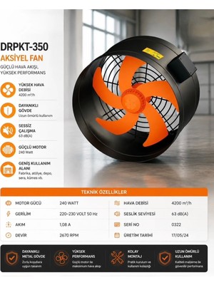 Fanexfan DRPKT-350 Dıştan Rotorlu 35 cm Monofaze Kanal Tipi Aksiyal Fan Havalandırma