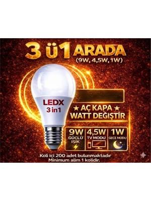 Uravas Store Ledx 3’ü 1 Arada Akıllı LED Ampul - Aç-Kapa Watt Değiştir (9W, 4.5W, 1W)