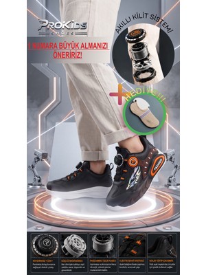 Prokids Döner Bağcık Mekanizmalı Çocuk Spor Ayakkabı - Ergonomik Hafif Taban Sneaker  + Çorap Hediye