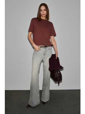 Ethiquet Colena Kadın Organik Pamuklu Bisiklet Yaka Oversize Fit Kısa Kollu Kiremit Rengi T-Shirt