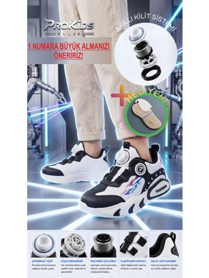 Prokids Döner Bağcık Mekanizmalı Çocuk Spor Ayakkabı - Ergonomik Hafif Taban Sneaker  + Çorap Hediye