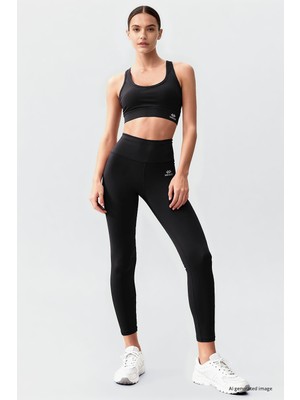 Tommy Life Siyah Yüksek Bel Toparlayıcı Çapraz Sırt Detaylı Slim Fit Kadın Tayt Takım - 95283