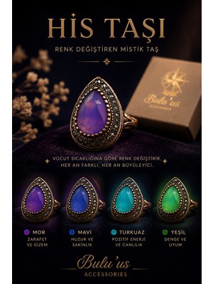 Bulu'us Accessories Bronz His Taşı Vintage Yüzük – Renk Değiştiren Mistik Taşlı Zirkon Detay Sevgiliye Hediye