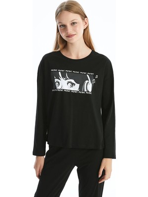 Lc Waikiki Yeni Sezon Bisiklet Yaka Baskılı Uzun Kollu Kadın Pijama Takımı
