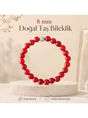 Perlavita Kırmızı Akik Doğal Taş Boncuk Bileklik Uniseks Model