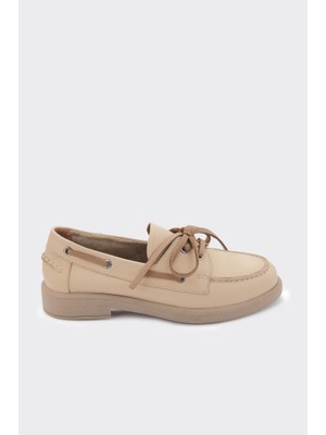 Derinet Hakiki Deri Bağcıklı Kadın Loafer