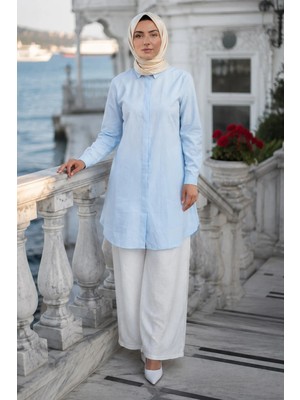Hafsa Mina Gizli Patlı Düğmeli Tunik Bebe Mavisi HM2948
