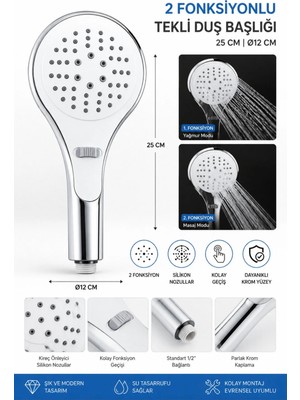 Cmc Tools CMC02 Banyo Duşluk Telefon Tek Duş Başlığı 2 Fonksiyonlu Su Duş Başlığı