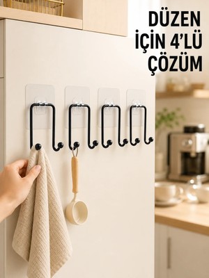 Uravas Store 4 Adet Yapışkanlı Askı Çok Amaçlı Mutfak Banyo Düzenleyici Askılık