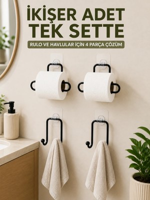 Uravas Store Rulo Kağıt Tutucu ve Havlu Bez Askılığı Seti 2’şer Adet Toplam 4 Parça
