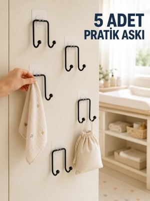 Uravas Store 5'li Duvar Tipi Yapışkanlı Askı Pratik Ev ve Yaşam Alanı Askılık Seti