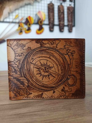 Matruşka Deri Sanat Tasarım Hakiki Deri El Boyama & Yakma Soyut Desenli Cüzdan