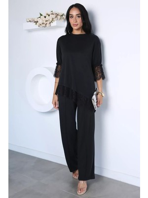 Gülseli Dantel Detaylı Bluz Pantolon Kubra Modal Ikili Takım P-00022940