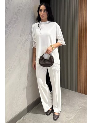 Gülseli Dantel Detaylı Bluz Pantolon Kubra Modal Ikili Takım P-00022940
