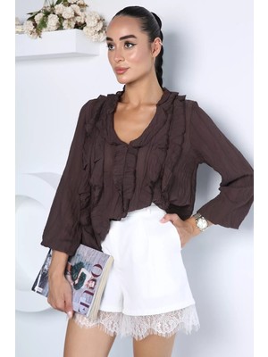 Gülseli V Yaka Fırfırlı Bluz P-00022938