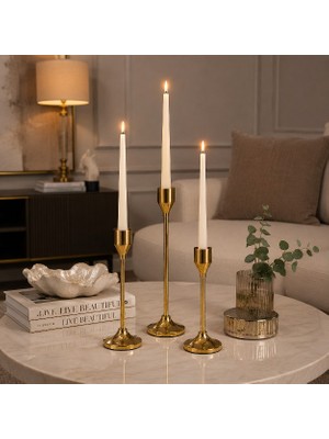 Vien Home 3’lü Gold Kadeh Model Metal Şamdan Seti Dekoratif Mumluk – Salon Masa Konsol Söz Nişan Şamdanı