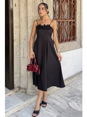 Gülseli Kadın Ayarlanabilir Askılı Gül Figürlü Elbise P-00022926