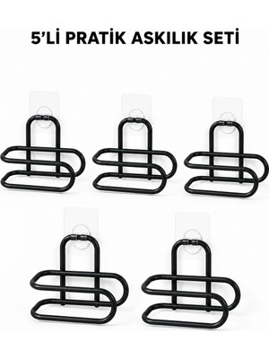Uravas Store Siyah Metal Wc Kağıtlık Yapışkanlı Tuvalet Kağıdı Rulo Tutucu 5 Adet Avantajlı Set - Lisinya