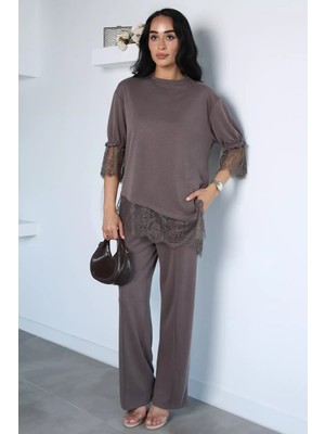 Gülseli Dantel Detaylı Bluz Pantolon Kubra Modal Ikili Takım P-00022940