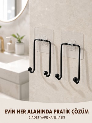 Uravas Store 2'li Yapışkanlı Duvar Askısı Mutfak Banyo ve Ev Için Askılık - Lisinya