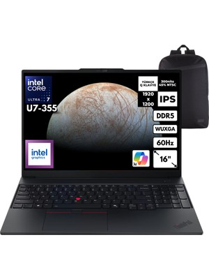 Lenovo Thinkpad E16 G4 U7-355 16-Gbddr5 4 Tbssd Intel Graphics 16'' Wuxga Windows 10 Pro + Hmf Sırt Çantası 21YC0042TXHMF71