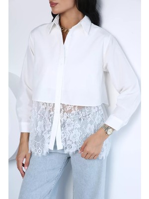 Gülseli Kadın Dantel Detaylı Gömlek P-00022958