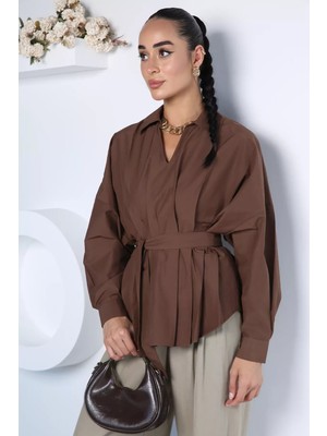 Gülseli Kadın Bel Büzgülü Bağcıklı Gömlek P-00022962