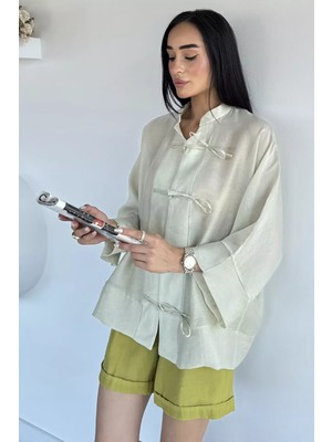 Gülseli Kadın Tarz Düğme Detaylı Salaş Gömlek P-00022909