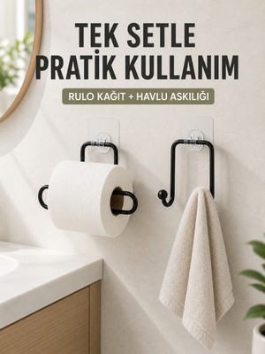 Uravas Store Banyo ve Mutfak Için Yapışkanlı Havlu Askılığı ve Rulo Kağıt Tutucu Set - Lisinya
