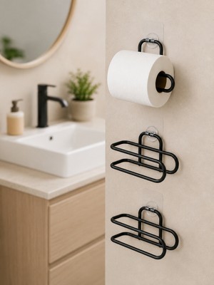 Uravas Store 3 Adet Yapışkanlı Rulo Tutucu Siyah Metal Tuvalet Kağıdı Askısı - Lisinya