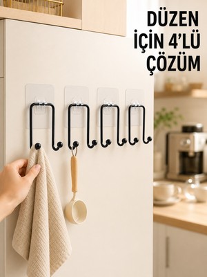 Uravas Store 4 Adet Yapışkanlı Askı Çok Amaçlı Mutfak Banyo Düzenleyici Askılık - Lisinya