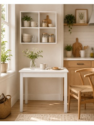 Alesta Life Beyaz Yemek Masası, Mutfak Masası, Çalışma Masası, Metal Ayaklı Masa, Bilgisayar Masası 70X70