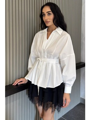 Gülseli Kadın Bel Büzgülü Bağcıklı Gömlek P-00022962