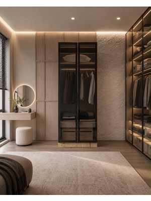 Afilli Altay 2 Çekmeceli Giyinme Dolabı MDF Füme Camlı Modern Tasarım Renk: Safir Meşe Ayna Yok