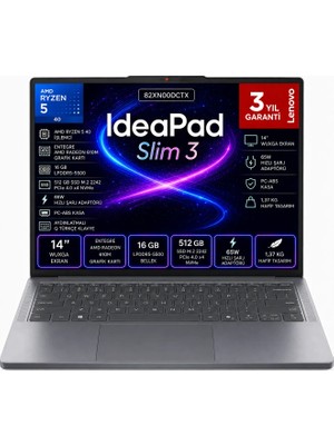 Lenovo Ideapad Slim 3 14AMN8 Ryzen 5 40 16 GB 512 GB SSD Freedos 14 Inç IPS 82XN00DCTX
