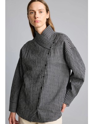 DeFacto Regular Fit Asimetrik Düğmeli Kırışık Dokulu Tunik I3865AX26AU
